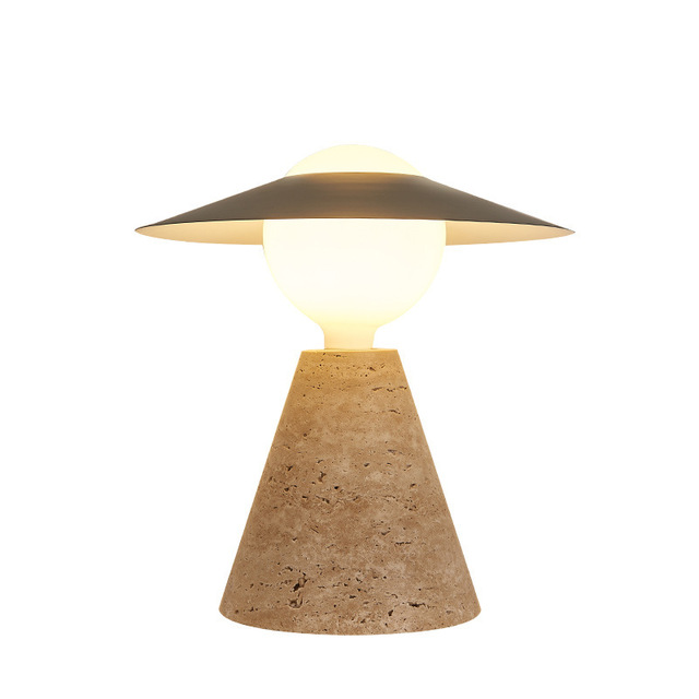 Wholesale Contemporary Creative Table Lamps Scandinavian Wabi-Sabi Style Round Cone Yellow Travertine Desk Lamp for Living Room