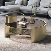Ensemble de table basse en or luxueux, table basse moderne italienne haut de gamme avec plateau en verre, table basse ronde design pour salon