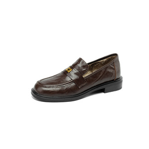 Mocasines de Mujer con Punta Redonda, Cuero Genuino, Sin Cordones, Suela de Goma Acolchada, Estilo Clásico, Estampado Dorado, Color Sólido - Product Image 6