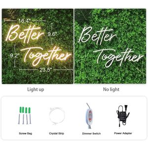 Letrero de Neón Divatla Better Together, Blanco Cálido, 16x9 23x9 Pulgadas, Decoración de Pared para Bodas y Dormitorios, Iluminación para Fiestas - Product Image 6