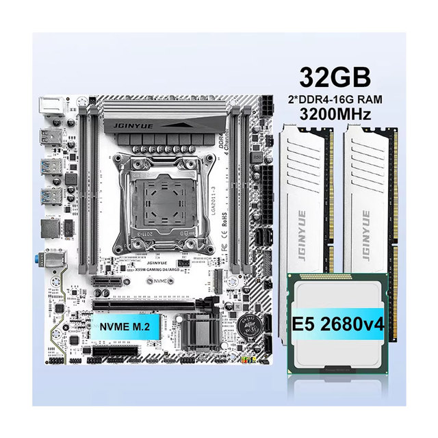 JGINYUE X99M GAMING D4 ARGB E5-2680 V4 CPU Motherboard Combo 32GB DDR4 3200MHz X99 Motherboard Kit