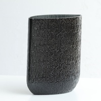 Bixuan Modern Handblown warna hitam Solid vas kaca bentuk Oval tinggi karangan bunga tekstur organik dekorasi meja Tengah