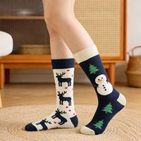 Chaussettes de compression unisexes mi-mollet en coton 100% imprimées pour Noël, avec logo personnalisé OEM ODM, anti-fatigue, pour le voyage et le sport