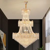 Lustre de salle de bain à deux étages Grande suspension de luxe en cristal doré Hauteur réglable LED Dimmable Plafonnier haut