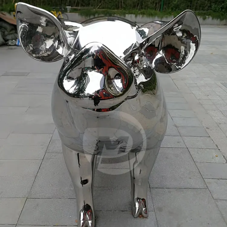 Porco de metal arte decorativa para casa, escultura de porco de aço inoxidável para jardim e animais