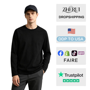 Camiseta de Manga Larga para Hombre, Cuello Redondo, Corte Regular, Color Sólido, Tejido de Algodón, Estilo Casual Urbano - Product Image 2
