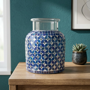 Support de Bougie en Mosaïque de Verre Bleu, Porte-Bougie Décoratif Fait Main, Pot à Lampe Anti-Goutte, Sans Parfum, pour Intérieur, Maison, Mariage, Table - Product Image 2