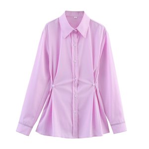 Camisa de Moda para Mujer, Nueva Colección de Primavera, con Botones Decorativos en la Cintura, Manga Larga, Color Sólido - Product Image 3