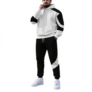 Conjunto de Sudadera con Capucha y Pantalones Deportivos para Hombre, Diseño Color Block, Transpirable, para Invierno, con Logotipo Frontal, Blanco y Negro - Product Image 2