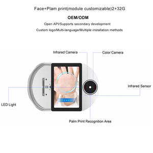 Productos de Control de Acceso con Reconocimiento Facial y de Palma Biométrica Android con Conectividad WiFi / 4G / <span class=keywords><strong>TCP</strong></span>/IP, Máquina de Control de Asistencia para Hoteles - Product Image 2