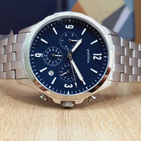 Montre chronographe à quartz en acier inoxydable 48 mm, chronographe mixte en cristal avec affichage de la date, grand cadran à trois aiguilles