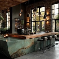 Lampe LED de luxe sur mesure Table de comptoir de bar en bois et en marbre pour boissons et vins Design moderne pour restaurant Pub Vitrine de luxe personnalisable