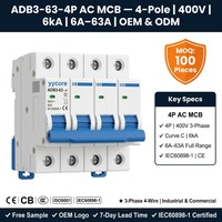 Disjoncteur 4P MCB 400V 6kA ADB3-63 Corps large Courbe C 6A-63A Disjoncteur triphasé IEC60898-1 CE CB CCC OEM ODM