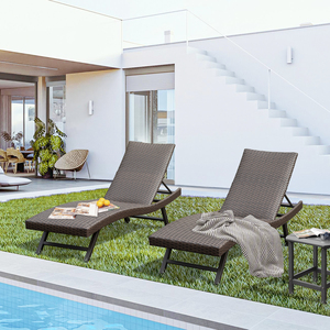 2 كراسي استلقاء خارجية بعجلات من الألومنيوم مضفر الروطان مع قطن سريع الجفاف فناء متنقل كرسي تشيس شمسي صالة - Product Image 3