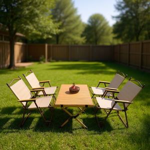 Ensemble de meubles de patio pliables portables 4 places, structure en aluminium, table en bois, utilisation intérieure et extérieure, design minimaliste - Product Image 2