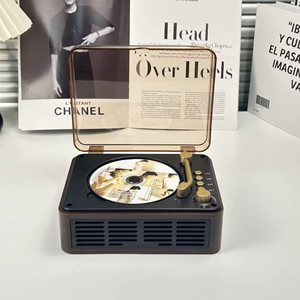 Retro Portable CD Player Transparent Dust Cover Built In Stereo <b>Speaker</b> Support CD <b>MP3</b> USB FM Radio Home Desktop Music Decor - Product Image 2