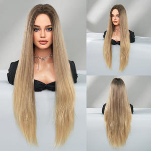 Perruque blonde européenne américaine petite Super longue mi-longueur cheveux raides couverture complète nordique naturel or dégradé chimique - Product Image 6