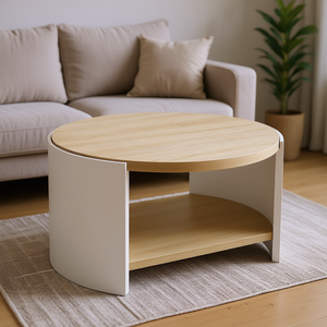 Tavolino da Caffè Moderno Rotondo in Legno a 2 Ripiani, 31 Pollici, Arredamento per Soggiorno - Product Image 2