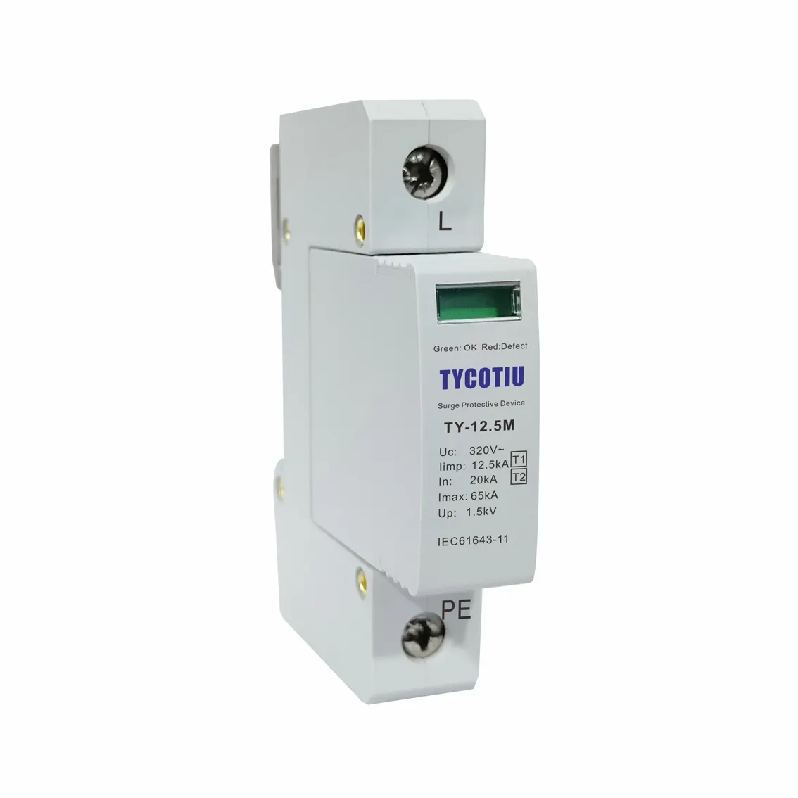 TYCOTIU-Supresor de sobrecarga eléctrica, protector de sobretensión monofásico tipo 1, 1P, 12.5kA, TUV, T1, T2, AC SPD, 1, 320