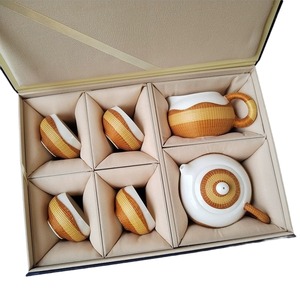 Bamboo Woven Porcelain Tea Set White Ceramic Teapot Cups Modern Style Gift For Business Promotion Chongqing Origin - Product Image 5