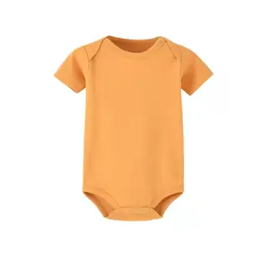 Bodysuit Bayi, Pakaian Bayi Baru Lahir Lengan Pendek 100% Katun Musim Panas Warna Polos