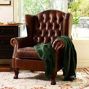 Retro chesterfield da nâu phòng khách sofa đơn Câu Lạc Bộ khách sạn Mô hình phòng cao trở lại ghế cổ điển chần giọng ghế - Product Image 2