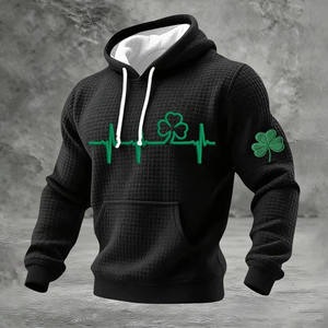 Sudadera con Capucha para Hombre, Tejido Waffle de Algodón, Bolsillo Bordado, Transpirable, Manga Regular, Diseño del Día de San Patricio - Product Image 1
