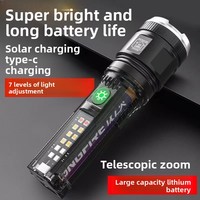 Linterna LED Solar de Aleación de Aluminio, Luz Potente, Alcance de 500m, IP65 Impermeable, Recargable, Portátil, para Emergencias