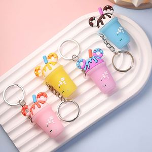 Llavero de lujo superventas con forma de taza de helado y té con leche, de PVC blando con impresión UV, diseño 3D, bonitos dijes de donut para bolso - Product Image 1
