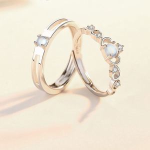 Moonstone Lovers <b>Couple</b> <b>Ring</b> Trend Personality Moonlight Crown Men Women ZIRCON <b>Couple</b> Adjustable <b>Ring</b> - Product Image 4