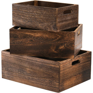 Ensemble de 3 boîtes de rangement vintage en bois massif brûlé, empilables, rectangulaires, pour l'organisation de la cuisine et du bureau - Product Image 1