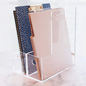 YAGELI ขายส่งโปร่งใสที่กำหนดเองที่ชัดเจนตกแต่ง Lucite สก์ท็อปออแกไนเซอร์อะคริลิผู้ถือหนังสือยืน - Product Image 6