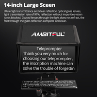 Ambitful T14 PRO Téléprompteur professionnel à grand écran pliable pour smartphone, appareil photo reflex numérique, enregistrement vidéo en direct