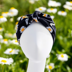 Fascia per capelli Angelina in raso con nodo a margherita, 3 cm, stampa floreale, accessorio regolabile per capelli da donna e ragazza - Product Image 2