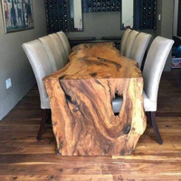 Table rectangulaire de luxe en noyer, en forme naturelle, bord en bois, pour restaurant