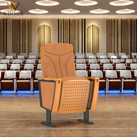 Kursi Auditorium Teater Terlaris, Kain Busa Elastis, Lipat, Rangka Kayu Logam, Dilengkapi Meja Tulis untuk Sekolah, Gereja, dan Komersial