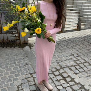 Women <b>Knitted</b> <b>Set</b> Long Sleeve Rib Top High Waisted Long Skirt Casual Suit Polyester Anti Pilling Navel Exposed - Product Image 2