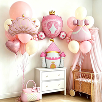 Ballon en aluminium style INS, rose mat, nœud papillon, robe de princesse, couronne, sac, château, mignon, rêveur, pour décoration de fête d'anniversaire de fille