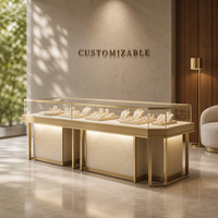 Vitrine de présentation de bijoux en bois et verre personnalisée avec éclairage LED pour les magasins de bijoux en gros
