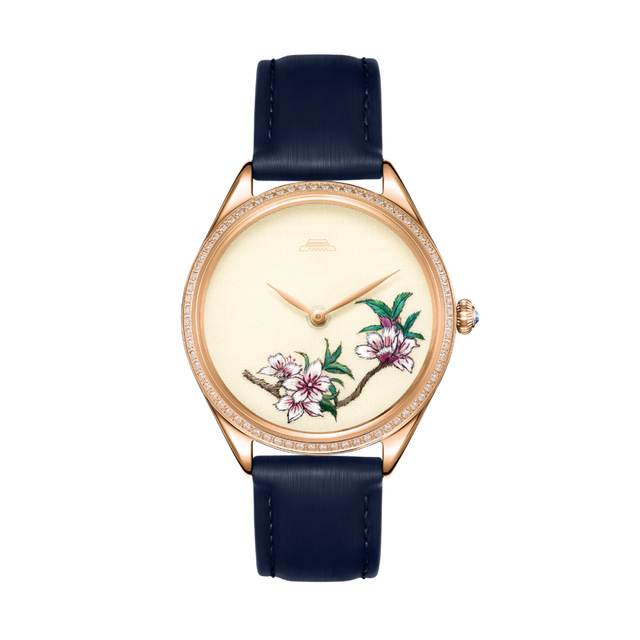 Beijing Suzhou Embroidery Peach Blossom Watch 38mm 18mm Eco-Friendly Lady Leather Quartz Stainless Steel Fashion Elegant