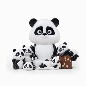 Conjunto de Esculturas de Familia de Pandas en Fibra de Vidrio Personalizadas para Parques Temáticos y Exhibiciones en Plazas - Product Image 1