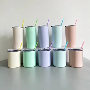 Sublimazione vuota 10oz 20oz bicchiere in acciaio inossidabile tazze da caffè tazze da viaggio con cannuccia di plastica a righe colorate per la stampa