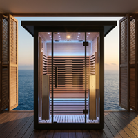 Sauna de Vapor con Exterior Metálico, Mini Sauna Exterior de Madera Sólida de Hemlock/Cedro Rojo Personalizada para Apartamento/Villa con Control por Computadora