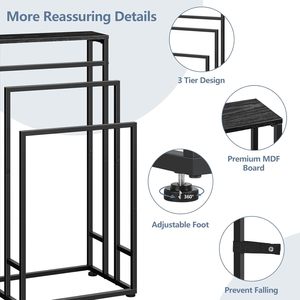 Portasciugamani in metallo industriale a 3 livelli con supporto da bagno nero con scaletta <span class=keywords><strong>porta</strong></span> oggetti per camera da letto e soggiorno - Product Image 4