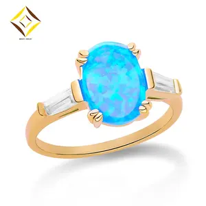 Fine Jewelry Manufacturer Sterling Silver 925 Opal Rings Colorful Cubic Zircon Oval Shape Trendy