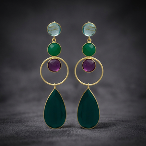 Boucles d'oreilles pendantes artisanales en argent avec pierre précieuse en quartz, plaquées or, style ethnique bohème, pour fiançailles et soirées - Product Image 2