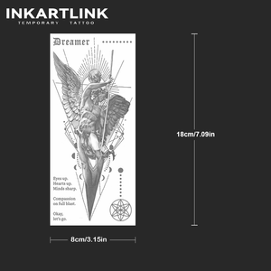 INKARTLINK Dreamer Angel Tattoo Sticker Winged Statue Quote Lettering Geometric Line Aesthetic Herbal 15 Days Bulk - Product Image 4