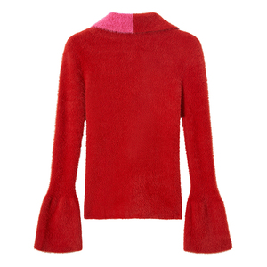 Fabricante de prendas de punto, suéter de punto con bloques de color personalizados, suéter de manga larga, cálido y cómodo para invierno, con cuello en V, para mujer - Product Image 4
