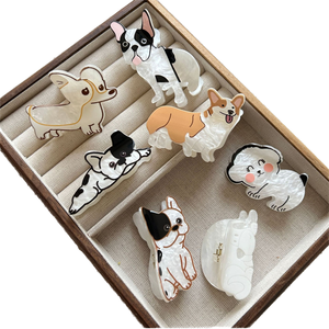 Pinza para el pelo de <span class=keywords><strong>cachorro</strong></span> de dibujos animados, bonita pinza de acetato con cabeza de animal (Corgi, <span class=keywords><strong>Bulldog</strong></span> Francés) para perros pequeños y niñas, estilo europeo y <span class=keywords><strong>americano</strong></span> - Product Image 1