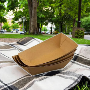 Plateau de service jetable rectangulaire en papier kraft pour frites et snacks – Solution à emporter recyclable - Product Image 1